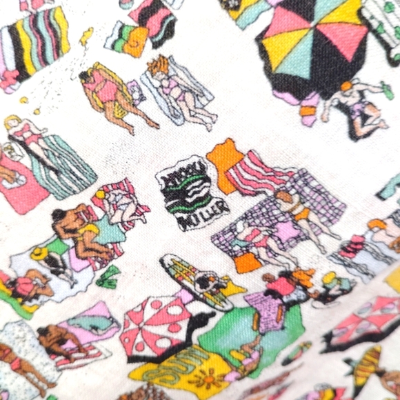 Nicole Miller Linen Summer Top Camp Shirt Button Down Colorful Beach Pattern XL - Picture 15 of 16